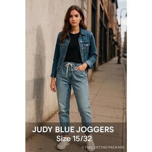 Judy Blue Jogger Jeans Stretch Light Wash Denim 15/32 Drawstring Waist JB88691